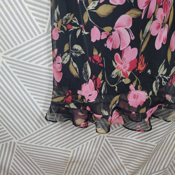 Vintage Slip Dress Plus 22W 22 Alt Long Midi  Romantic Layered Black Pink Floral - Picture 4 of 6